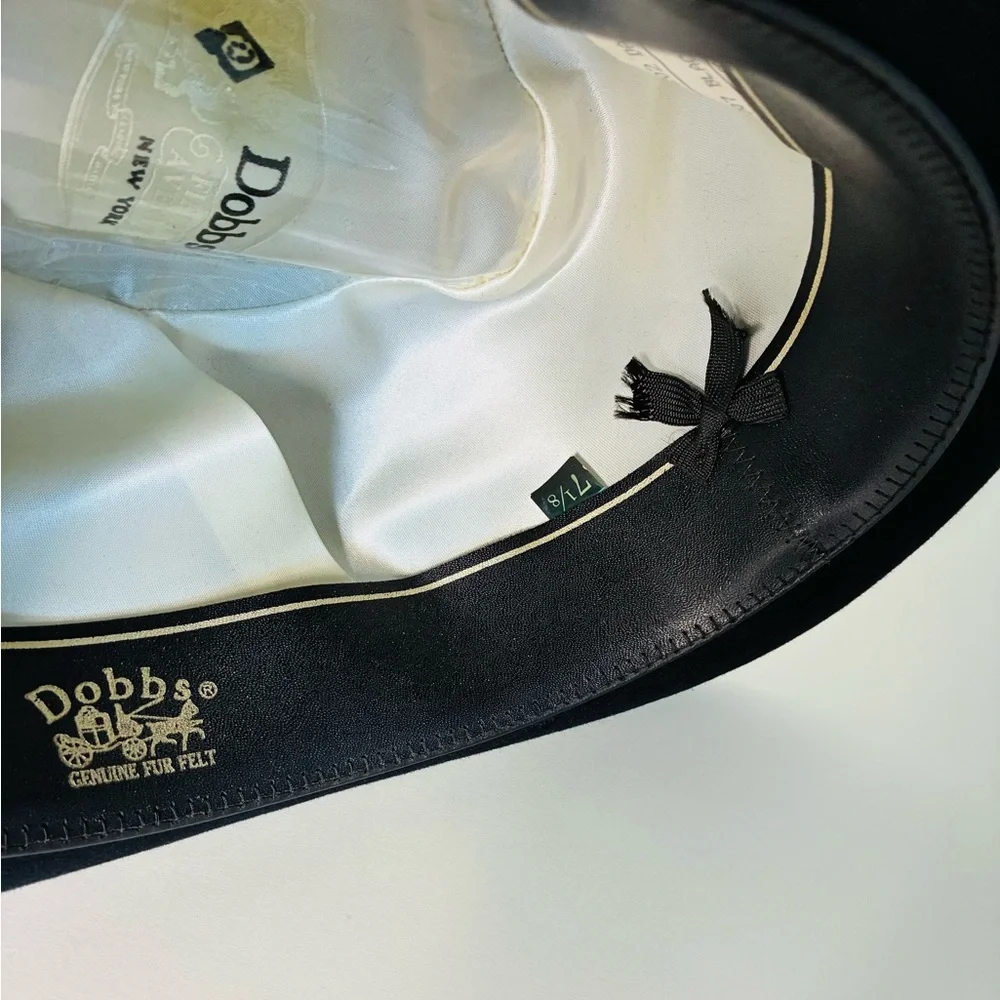 Vintage NOS Dobbs “Daily” Black Fur Felt Fedora Hat 7 1/8 - Picture 7 of 8